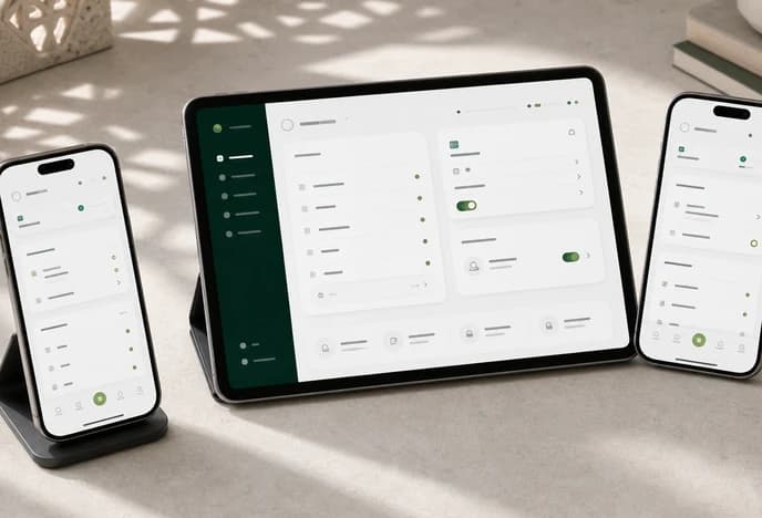 Tablet and mobile app screens arranged for bilingual Arabic and English product experiences