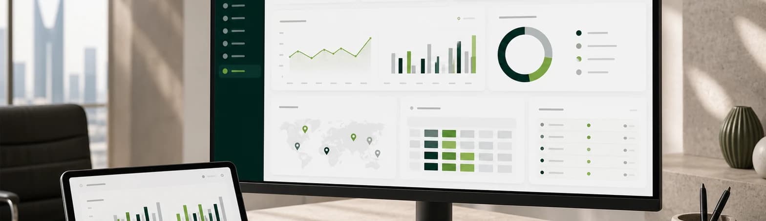 Executive reporting dashboard on desktop and tablet screens